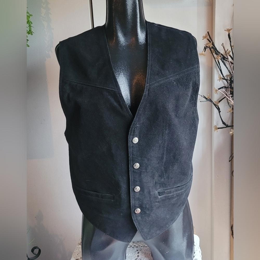 Paragraff Clothing Co Vintage Black Suede Bikercore Leather Vest Size S